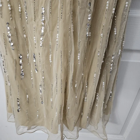 NWT Lara Dresses 29035 Champagne Pearl Strapless Beaded Evening Gown Sz 4 - Picture 11 of 13
